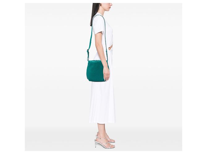 Bottega Veneta Borsa a tracolla in nappa intrecciato verde con coulisse - vista 5