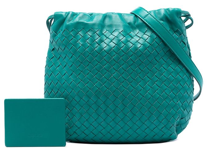 Bottega Veneta Borsa a tracolla in nappa intrecciato verde con coulisse - vista 6