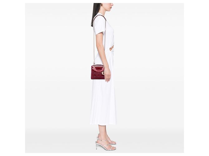 Dior Red Mini Patent Cannage Lady Dior Rosso Bordò - vista 6