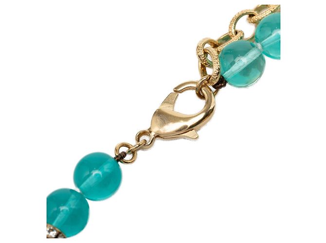 Collana di perle e strass Chanel Blue CC Gold Tone Turchese - vista 2