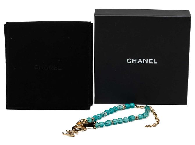 Collana di perle e strass Chanel Blue CC Gold Tone Turchese - vista 6