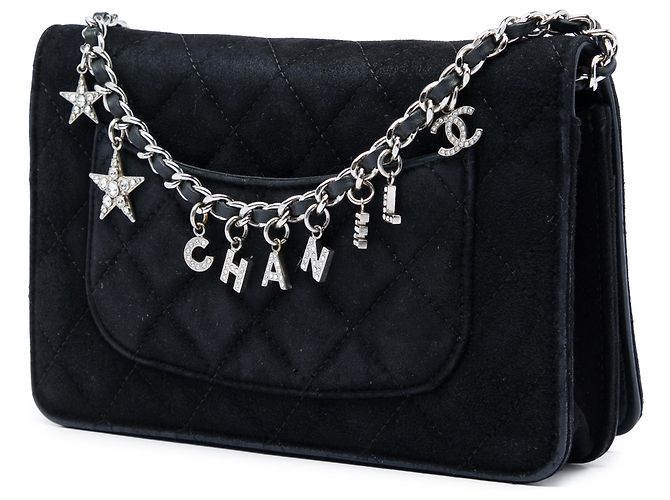 Wallet On Chain Chanel Portafoglio con catena Cocostellar in camoscio matelassé nero - vista 2