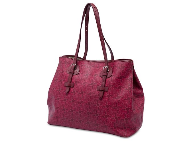 Céline Celine Le Horse Carriage Tote aus beschichtetem Canvas in Rot - Ansicht 2