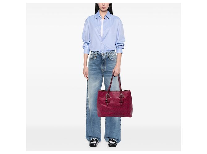 Céline Celine Le Horse Carriage Tote aus beschichtetem Canvas in Rot - Ansicht 5