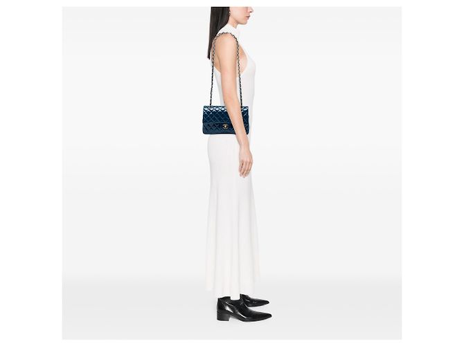 Chanel Blue Medium Classic Patent Double Flap Blu scuro - vista 5