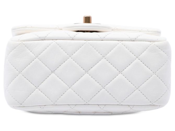 Chanel White Mini Square Classic Lambskin Pearl Crush Single Flap Bianco - vista 3