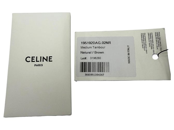 Céline Celine Beige Medium Raffia and Calfskin Triomphe Tambour Crossbody Marrone scuro - vista 11
