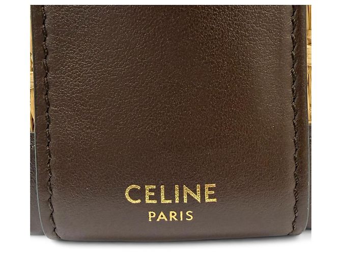 Céline Celine Beige Medium Raffia and Calfskin Triomphe Tambour Crossbody Marrone scuro - vista 5