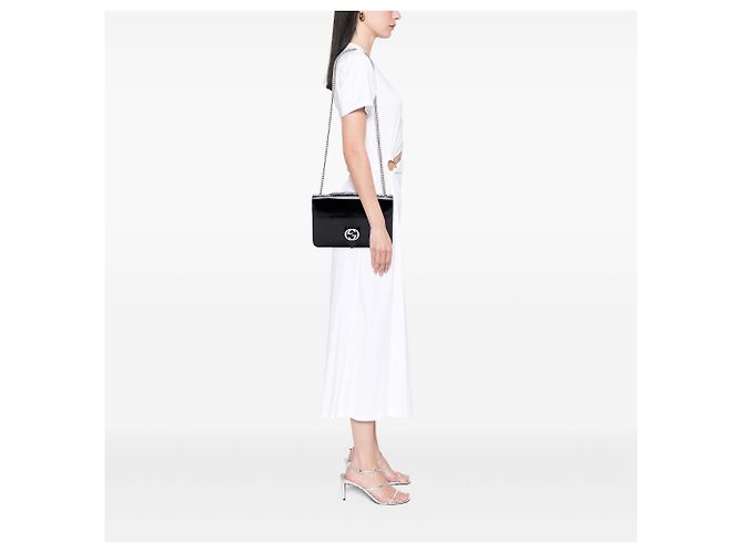 Gucci Borsa a tracolla Medium in vernice nera con G intrecciate Nero - vista 6