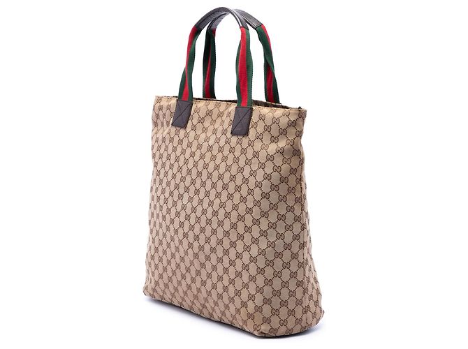 Tote Vertical Gucci em Lona GG Bege com Web - vista 2