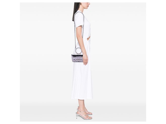 Chanel Mini Borsa Ring Top Handle in vitello metallizzato matelassé argento - vista 6