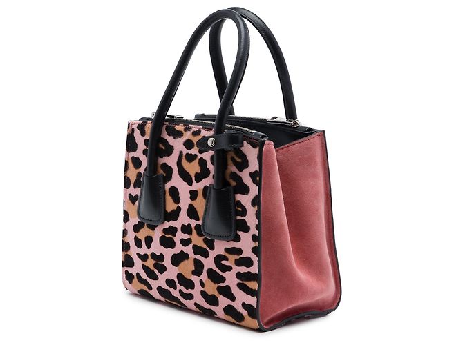 Bolsa Prada Cavallino Twin Pocket Mini em pelo de pônei com estampa de leopardo rosa - vista 2
