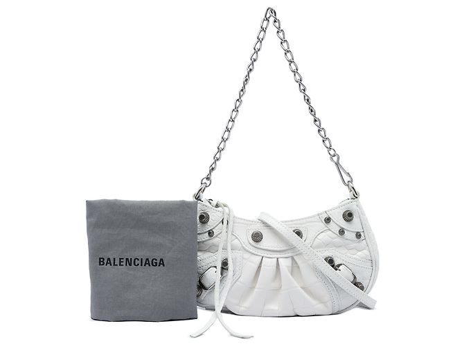 Balenciaga Mini Le Cagole Motocross in pelle goffrata bianca Bianco - vista 6