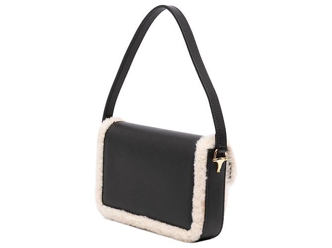 Borsa a mano Gucci 1955 Horsebit Mini in vitello e shearling nero - vista 2