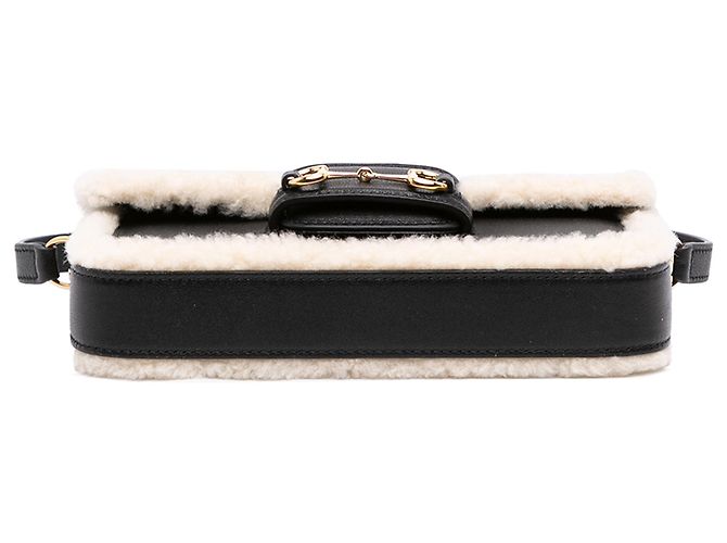 Borsa a mano Gucci 1955 Horsebit Mini in vitello e shearling nero - vista 3