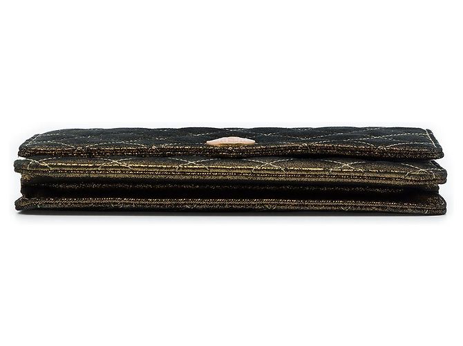 Wallet On Chain Cartera on chain Chanel de piel de cordero iridiscente acolchada dorada con botón tartan Dorado - vista 3