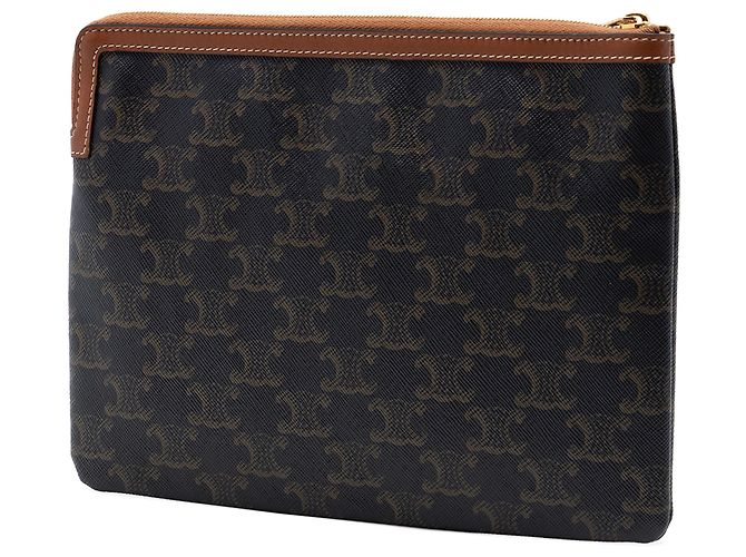 Céline Clutch Celine Small Triomphe de lona revestida marrón Castaño Marrón oscuro - vista 2