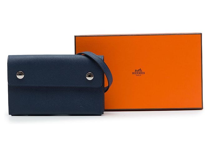 Hermès Blue Epsom Hermesnap Wallet On Strap Blu navy - vista 7
