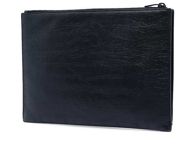 Portadocumenti Saint Laurent in pelle goffrata effetto coccodrillo nero con monogramma - vista 2