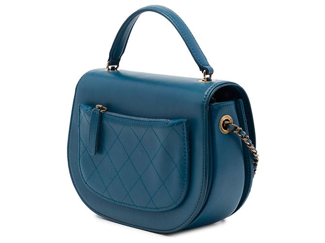 Chanel Blue Small Shiny Calfskin and Quilted Goatskin Coco Curve Flap - vista 2
