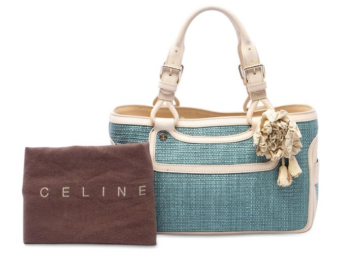 Céline Borsa a mano Celine Boogie in rafia blu Blu chiaro - vista 7