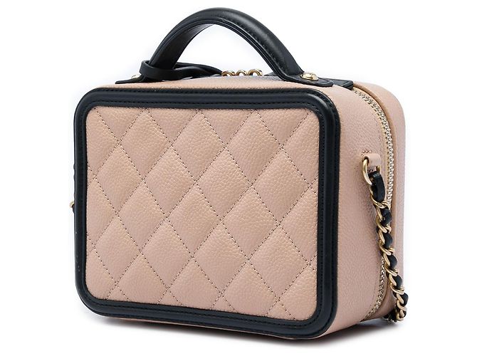 Chanel Vanity Case Small Bicolor Caviar CC Filigree Brown Marrone Carne - vista 2