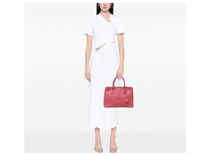 Prada Borsa Tote Galleria Double Zip Large in pelle Saffiano Rosa - vista 6