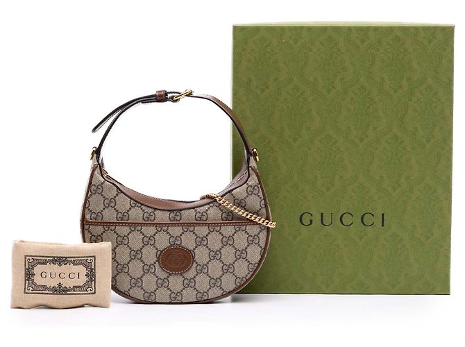 Borsa Mini GG Supreme a Mezzaluna Gucci Beige - vista 7