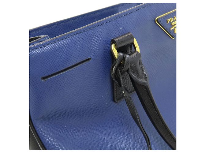 Borsa Tote 2-Way Prada Saffiano Triangle Nero Blu - vista 11