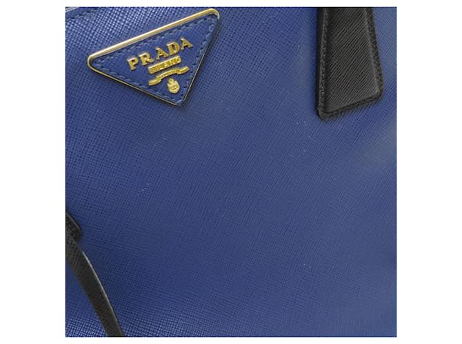 Borsa Tote 2-Way Prada Saffiano Triangle Nero Blu - vista 12