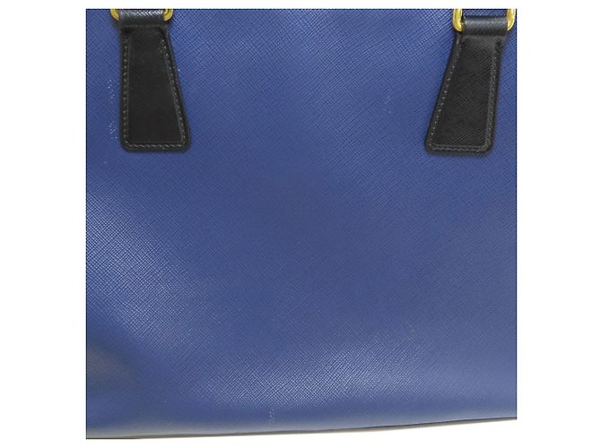 Borsa Tote 2-Way Prada Saffiano Triangle Nero Blu - vista 13