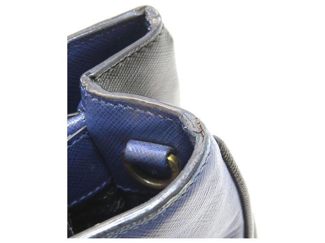 Borsa Tote 2-Way Prada Saffiano Triangle Nero Blu - vista 15