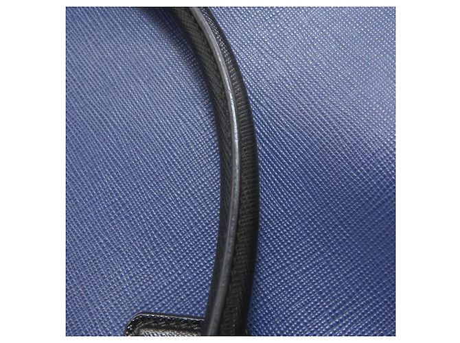 Borsa Tote 2-Way Prada Saffiano Triangle Nero Blu - vista 19