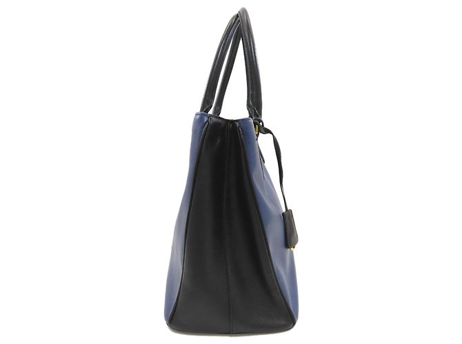Borsa Tote 2-Way Prada Saffiano Triangle Nero Blu - vista 3