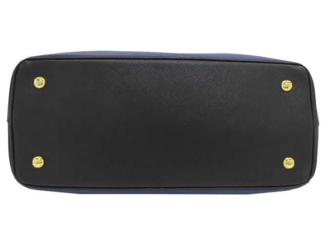 Borsa Tote 2-Way Prada Saffiano Triangle Nero Blu - vista 4
