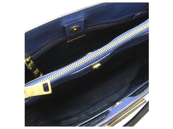 Borsa Tote 2-Way Prada Saffiano Triangle Nero Blu - vista 5