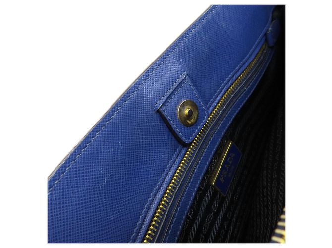 Borsa Tote 2-Way Prada Saffiano Triangle Nero Blu - vista 9
