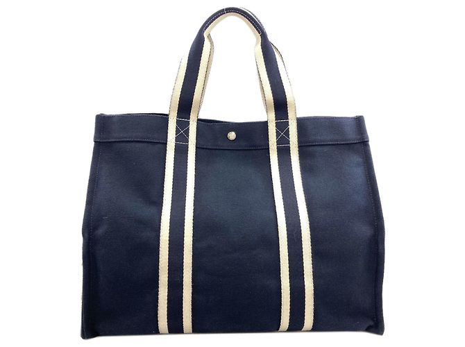 Hermès Bora Tote Bag Marineblau Canvas - Ansicht 2