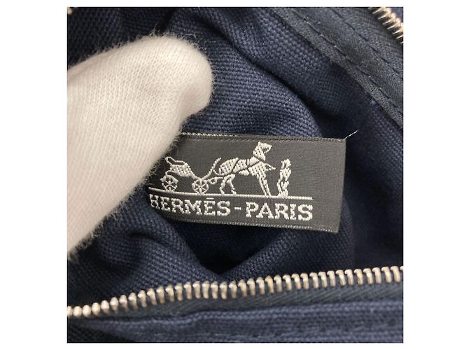Hermès Bora Tote Bag Marineblau Canvas - Ansicht 6
