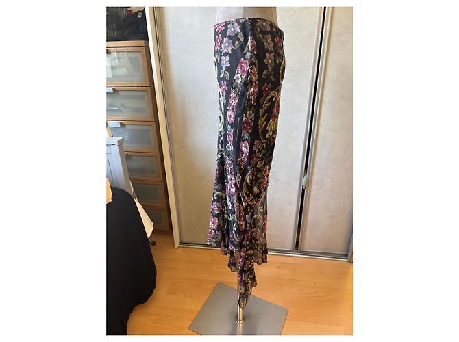 Gonna lunga in seta John Galliano Nero Rosa Multicolore - vista 4