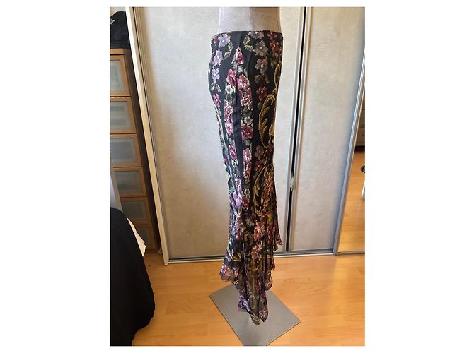 Gonna lunga in seta John Galliano Nero Rosa Multicolore - vista 6