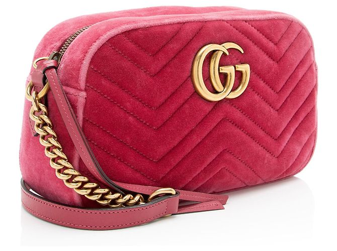 Borsa Small Camera Gucci Matelassé Velvet GG Marmont Rosa - vista 2