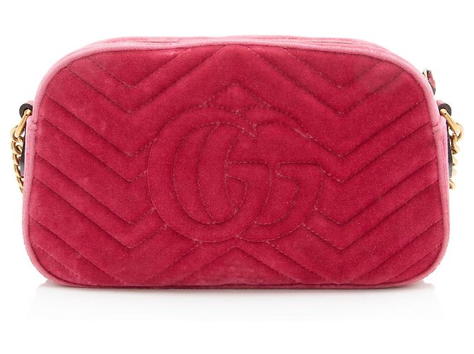 Borsa Small Camera Gucci Matelassé Velvet GG Marmont Rosa - vista 3