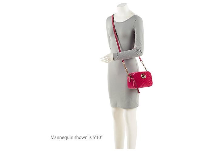 Borsa Small Camera Gucci Matelassé Velvet GG Marmont Rosa - vista 5