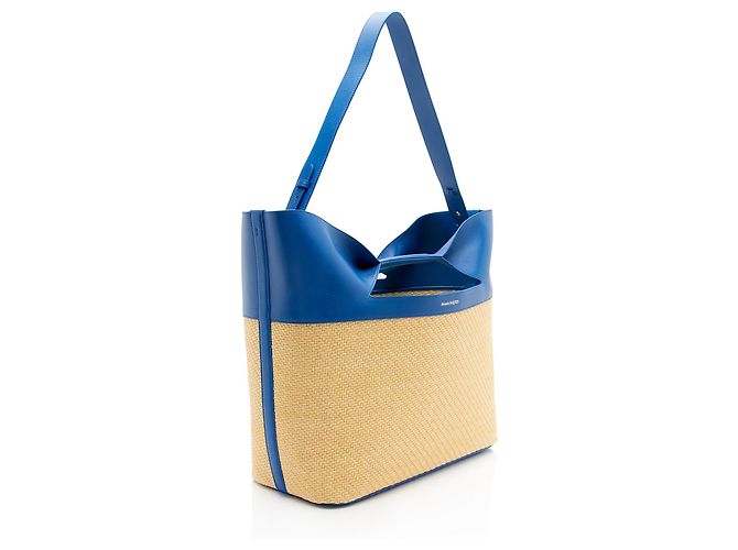 Borsa Tote The Bow in pelle e rafia Alexander McQueen Marrone Beige - vista 2
