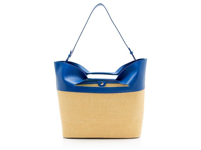 Borsa Tote The Bow in pelle e rafia Alexander McQueen Marrone Beige - vista 3