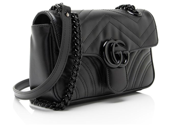 Borsa a patta piccola GG Marmont monocromatica in pelle matelassé Gucci Nero - vista 2