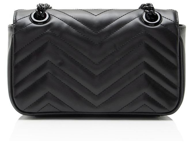 Borsa a patta piccola GG Marmont monocromatica in pelle matelassé Gucci Nero - vista 3