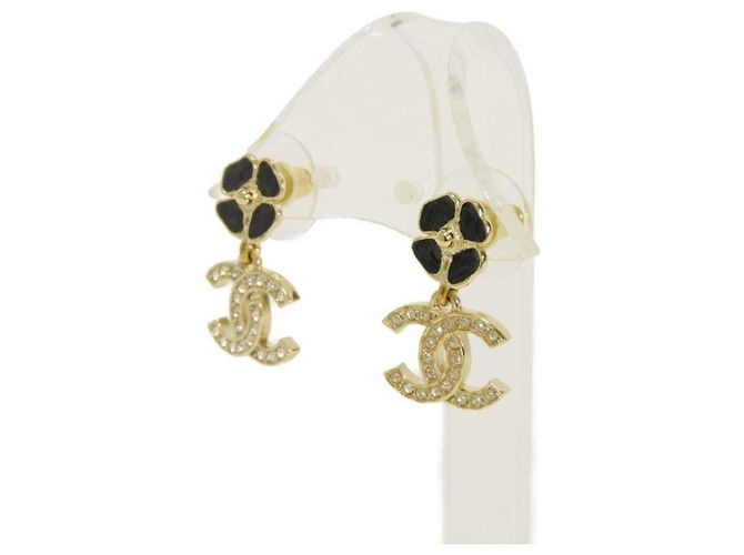 Orecchini Chanel Camellia Crystal Drop Nero D'oro - vista 2