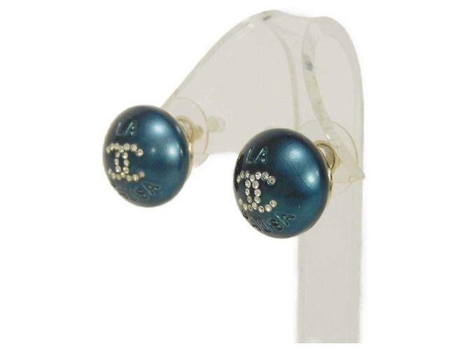 Chanel La Pausa Coco Mark Round Crystal Rhinestone Ohrstecker Blau - Ansicht 2